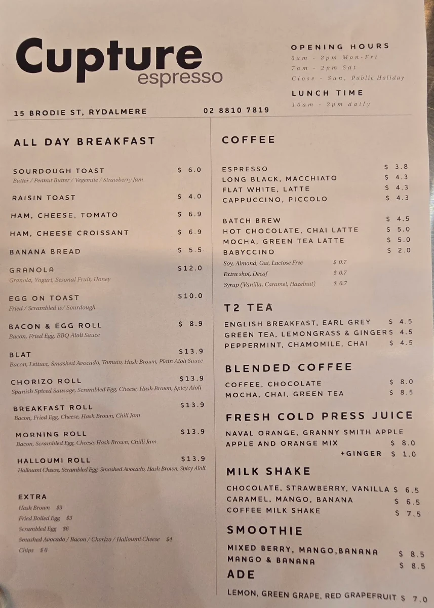 Menu, At Jen Bakery Cafe