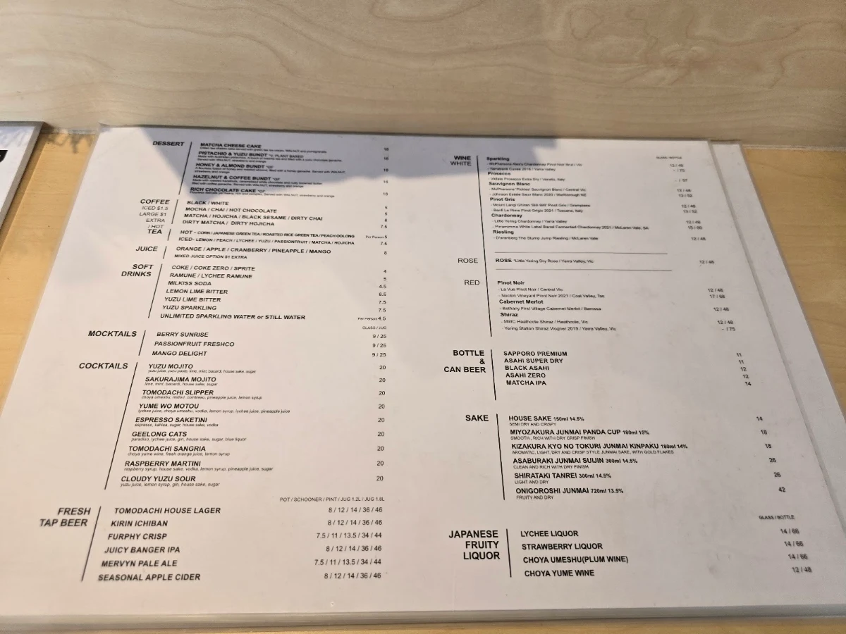 Menu, Tomodachi 2.0 Brunch Cafe & Izakaya Bar