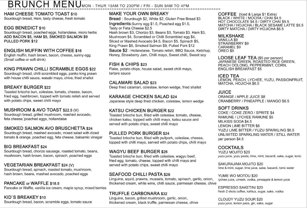 Menu, Tomodachi 2.0 Brunch Cafe & Izakaya Bar