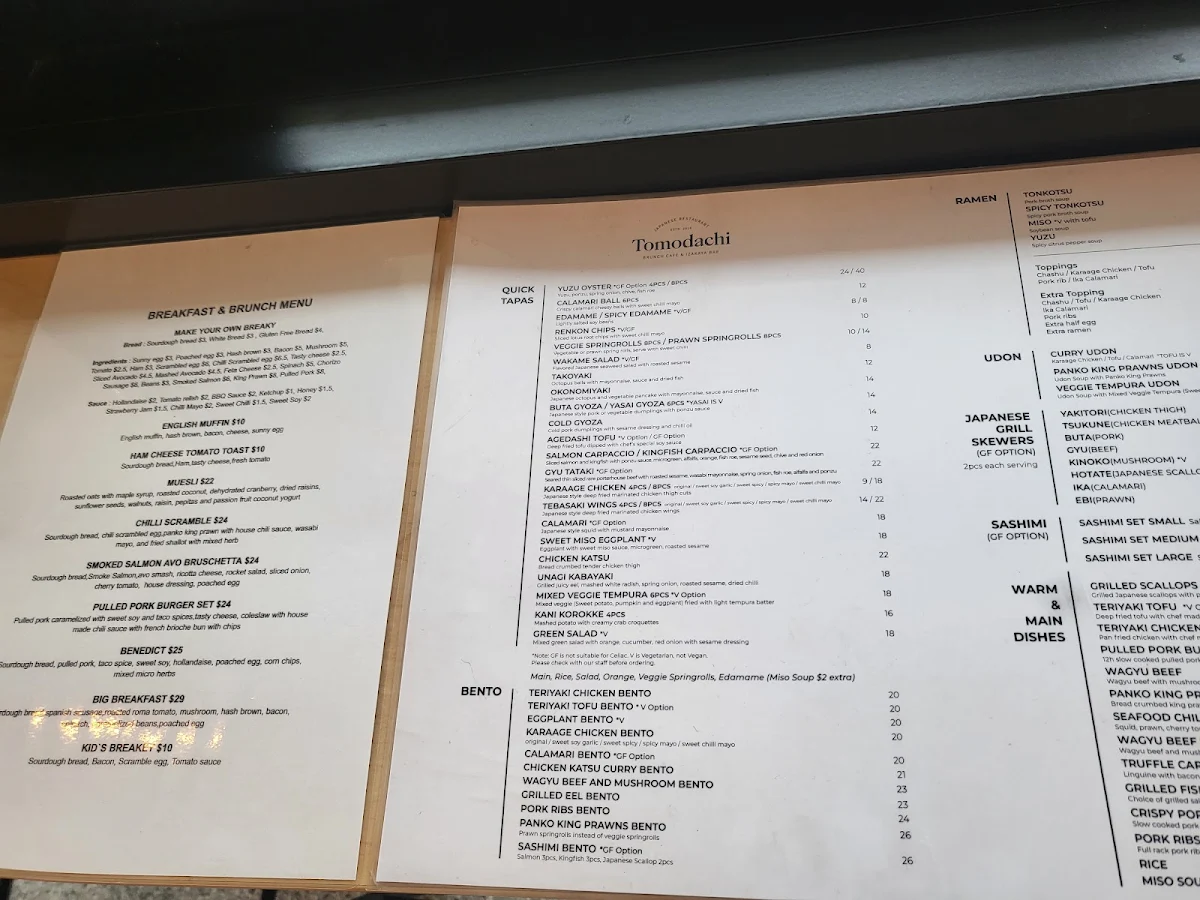 Menu, Tomodachi 2.0 Brunch Cafe & Izakaya Bar