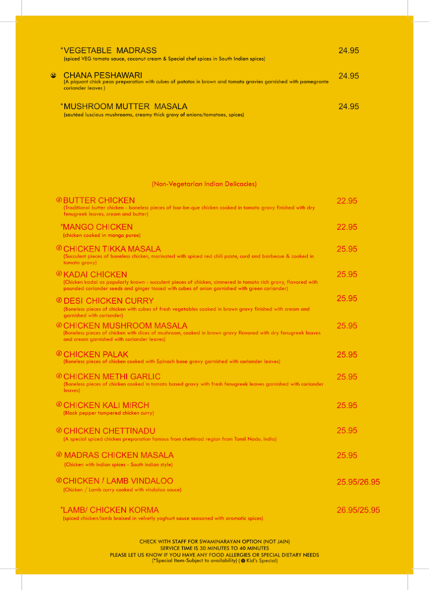 Menu, Sankalp Indian Restaurant Surfers Paradise Gold Coast