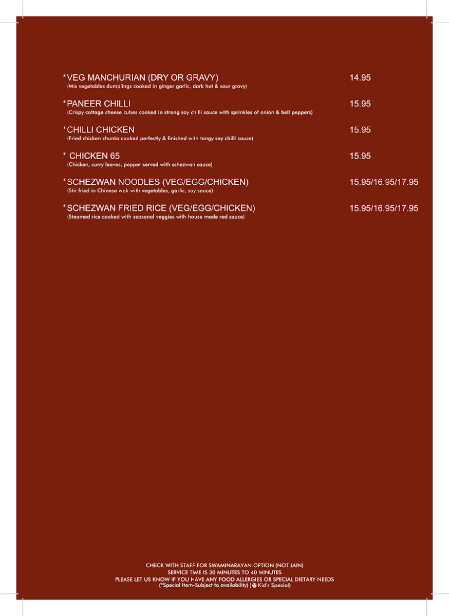 Menu, Sankalp Indian Restaurant Surfers Paradise Gold Coast
