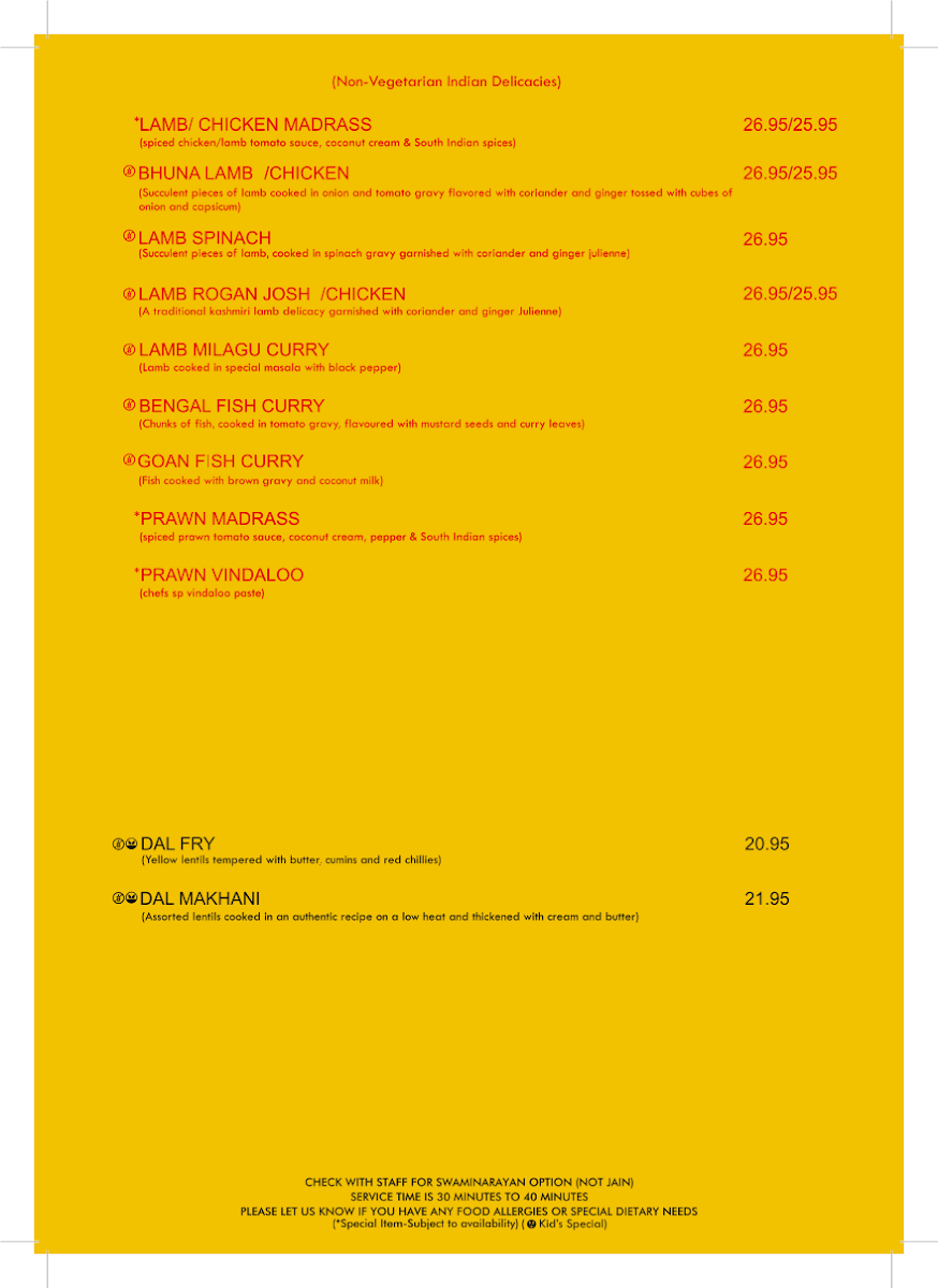Menu, Sankalp Indian Restaurant Surfers Paradise Gold Coast