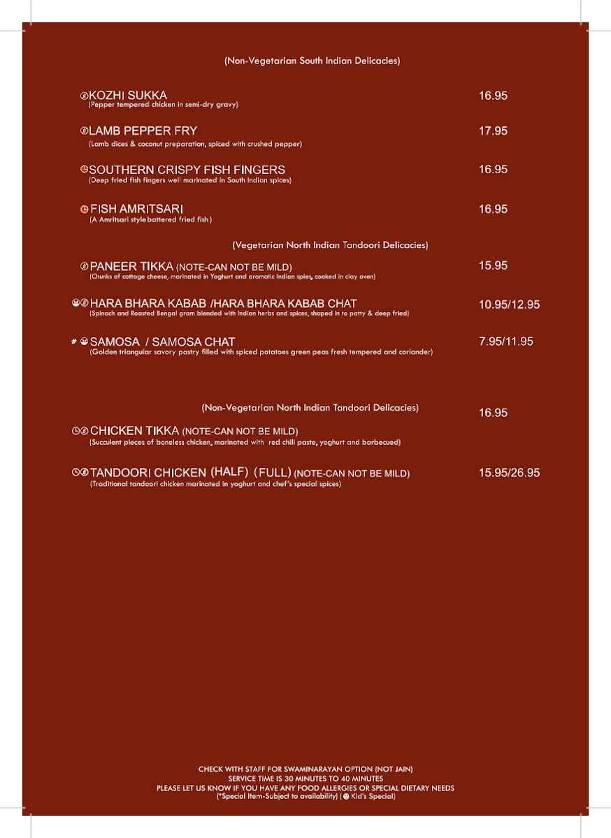 Menu, Sankalp Indian Restaurant Surfers Paradise Gold Coast