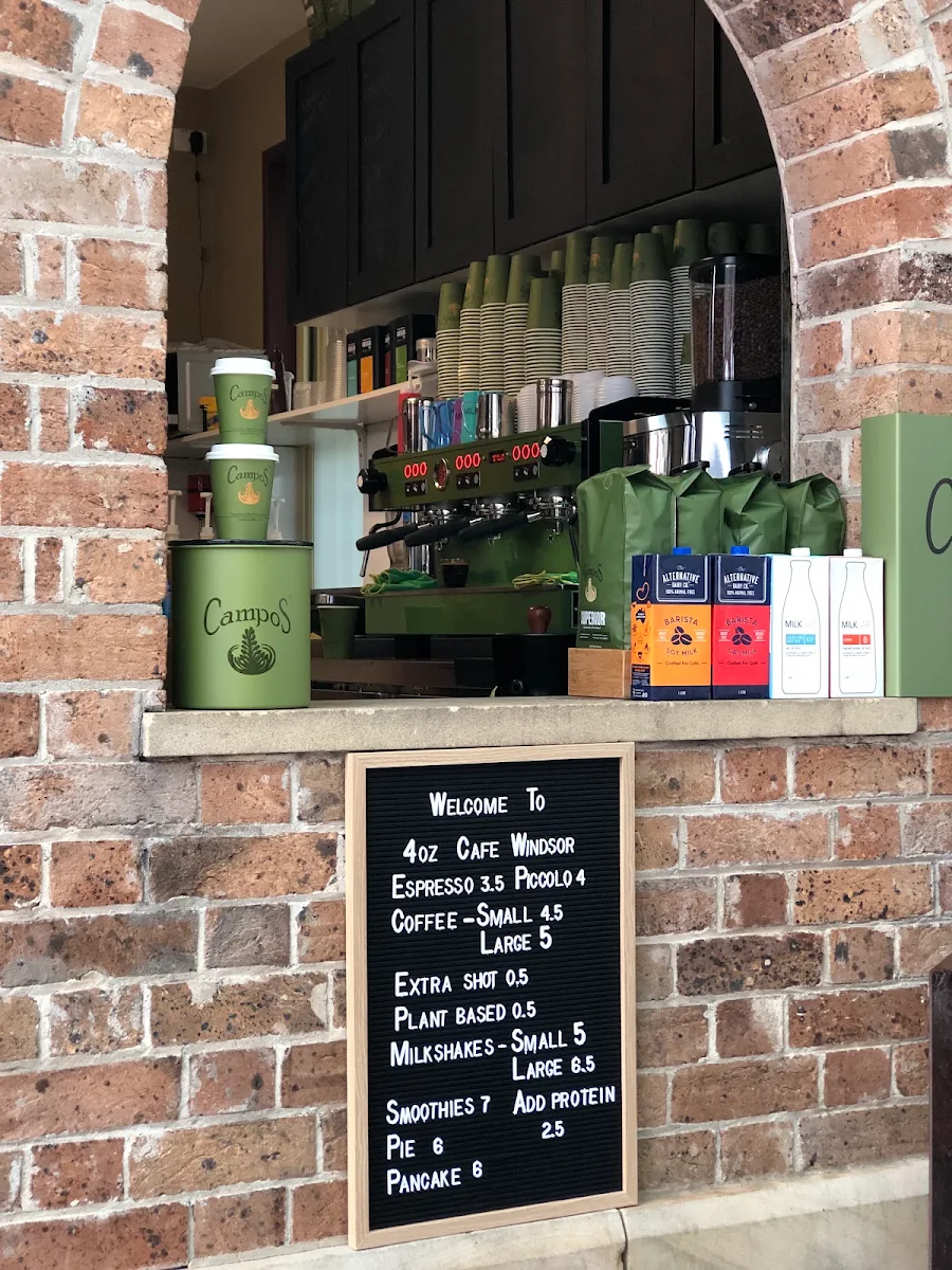 Menu, 4oz & Co cafe Windsor