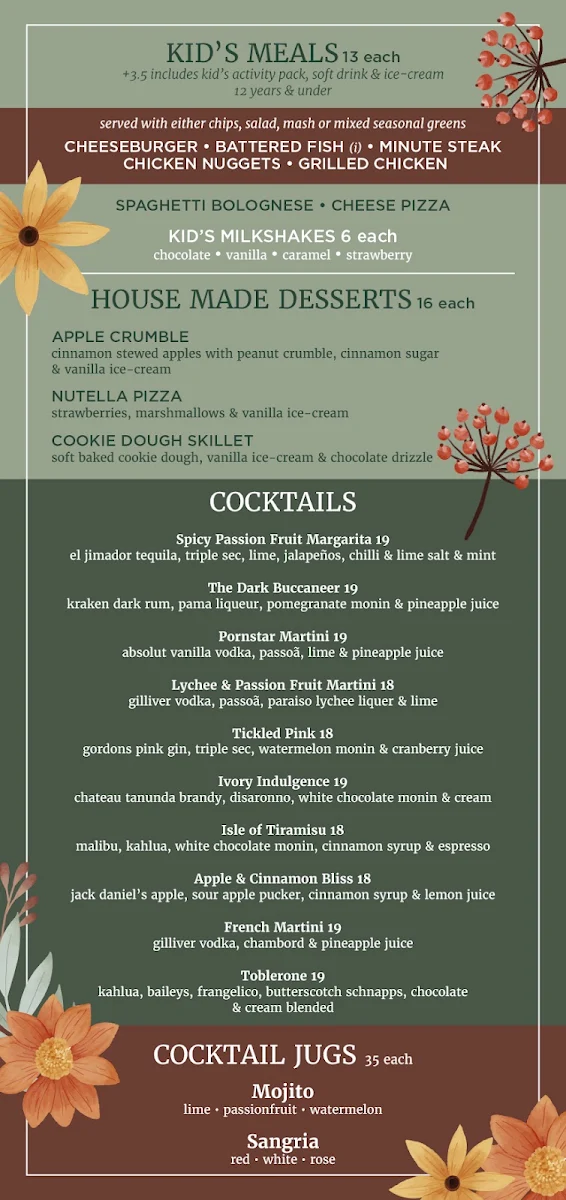 Menu, Narellan Hotel