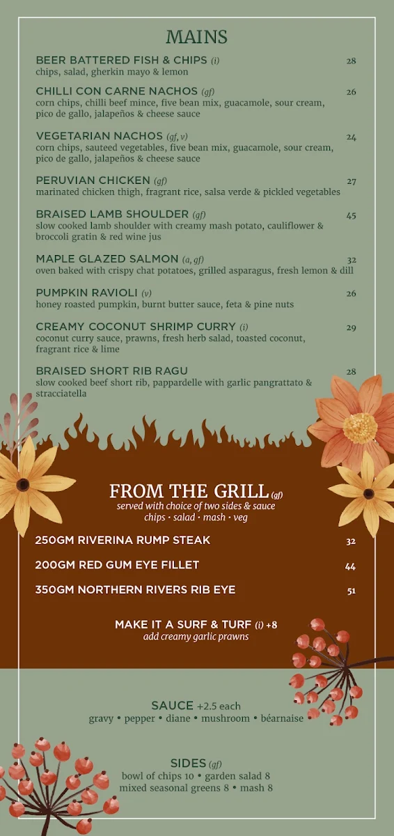 Menu, Narellan Hotel