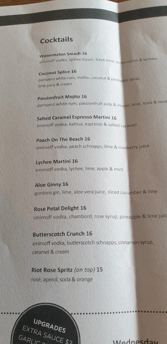 Menu, Narellan Hotel