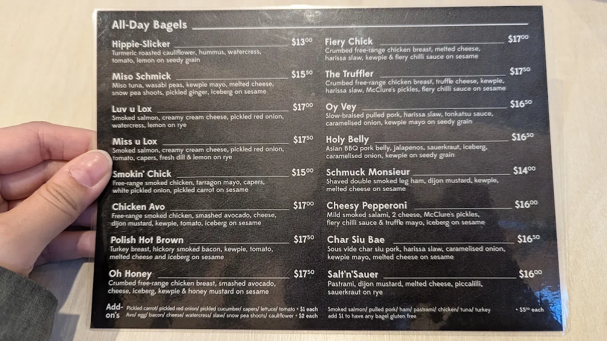 Menu, Schmucks Bagels