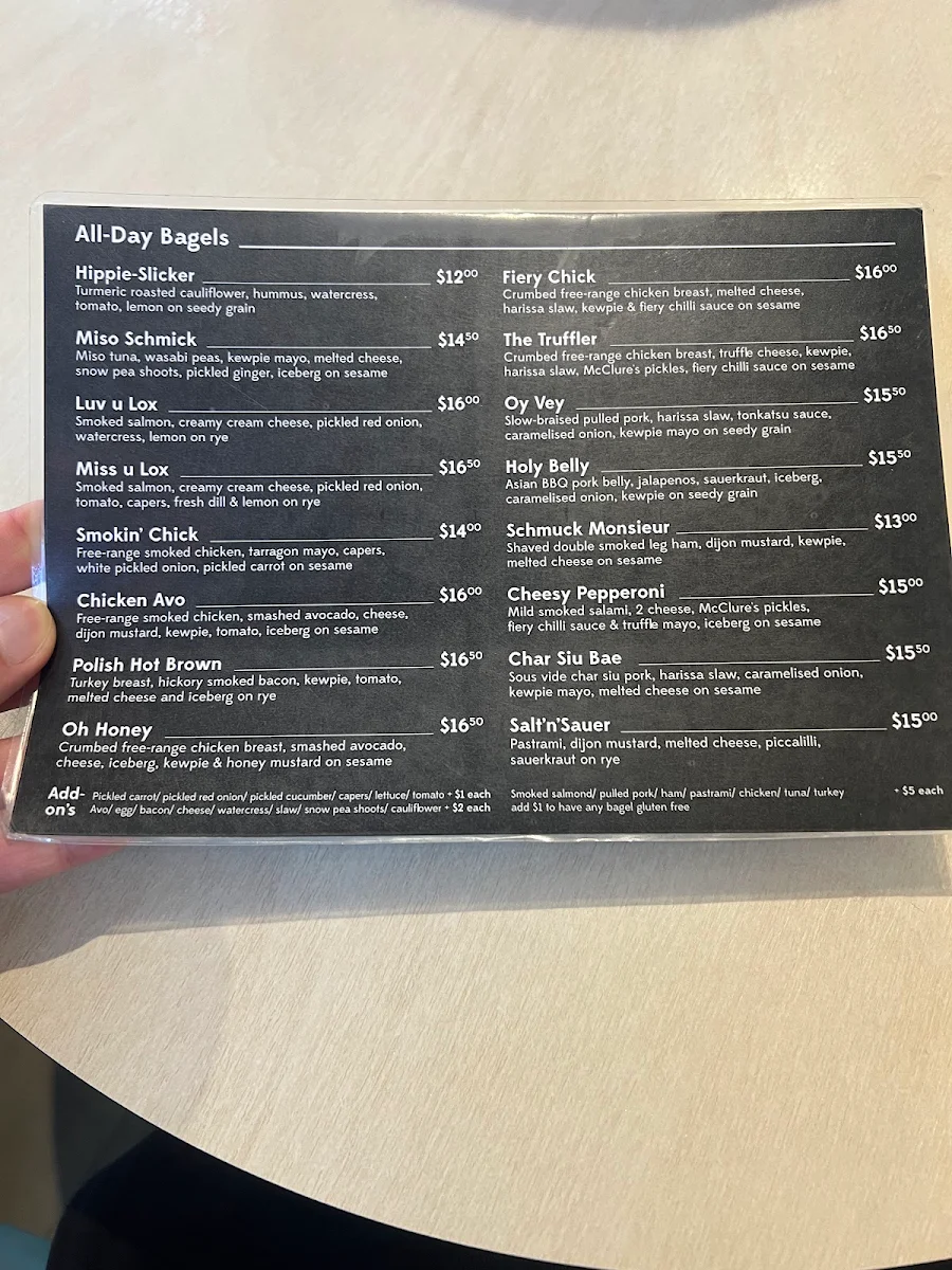 Menu, Schmucks Bagels