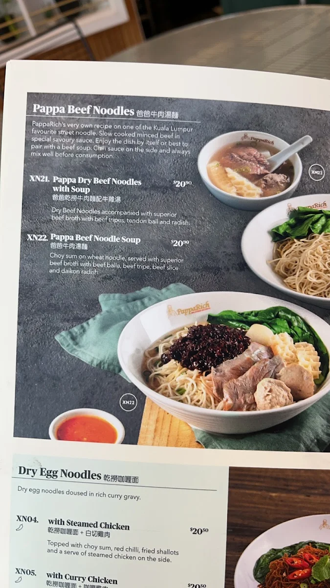 Menu, PappaRich Highpoint