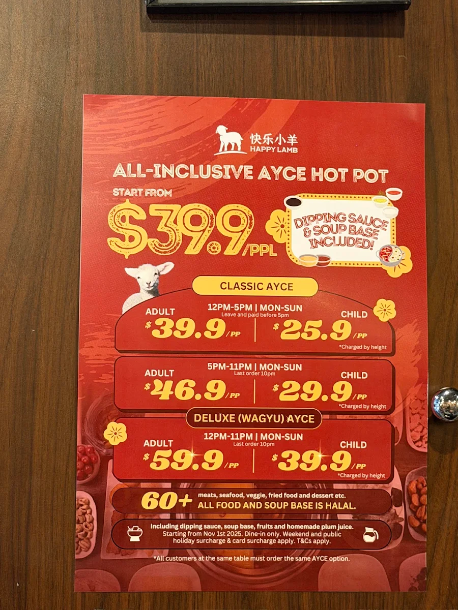 Menu, Happy Lamb Hot Pot