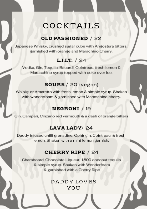 Menu, DADDY BAR