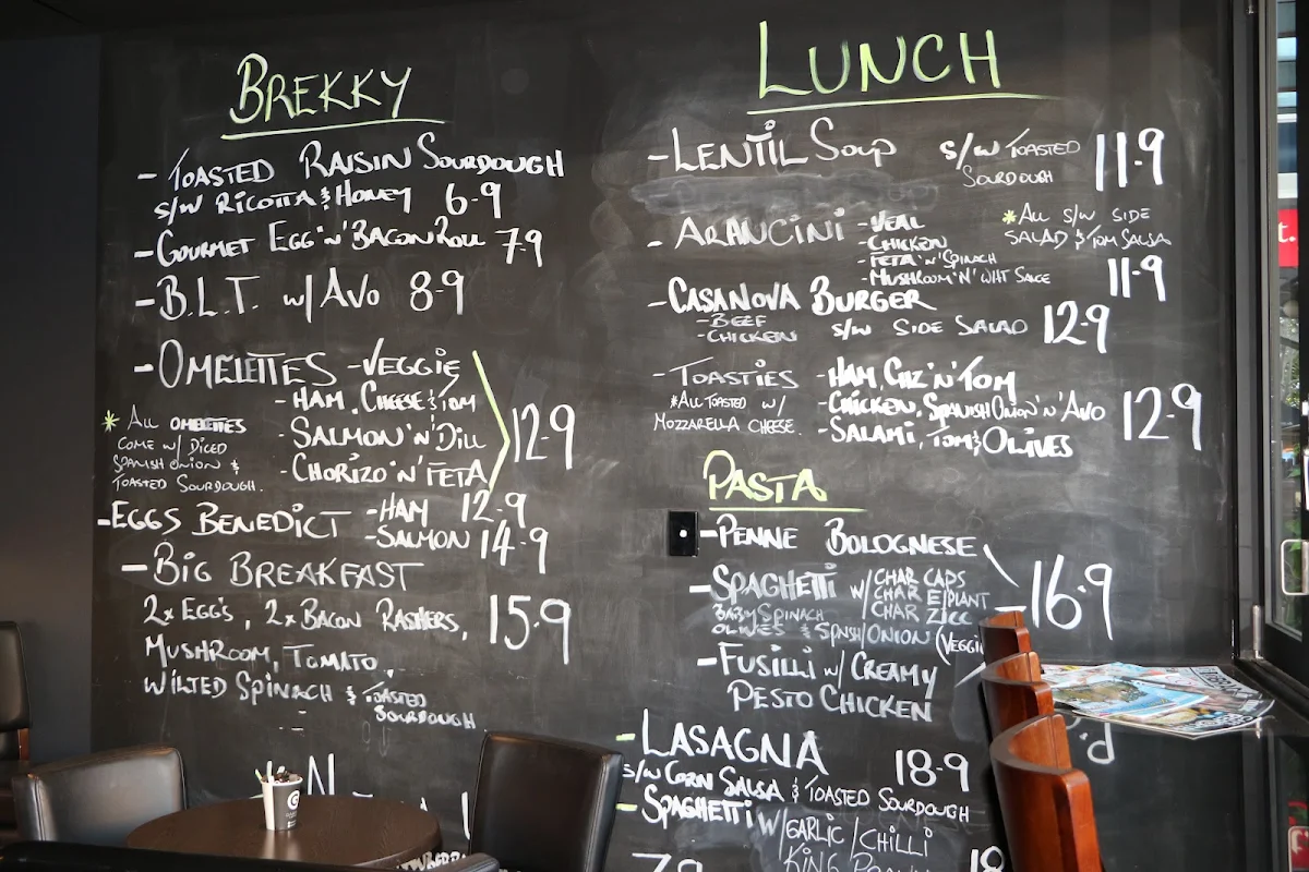Menu, Casanova Cafe