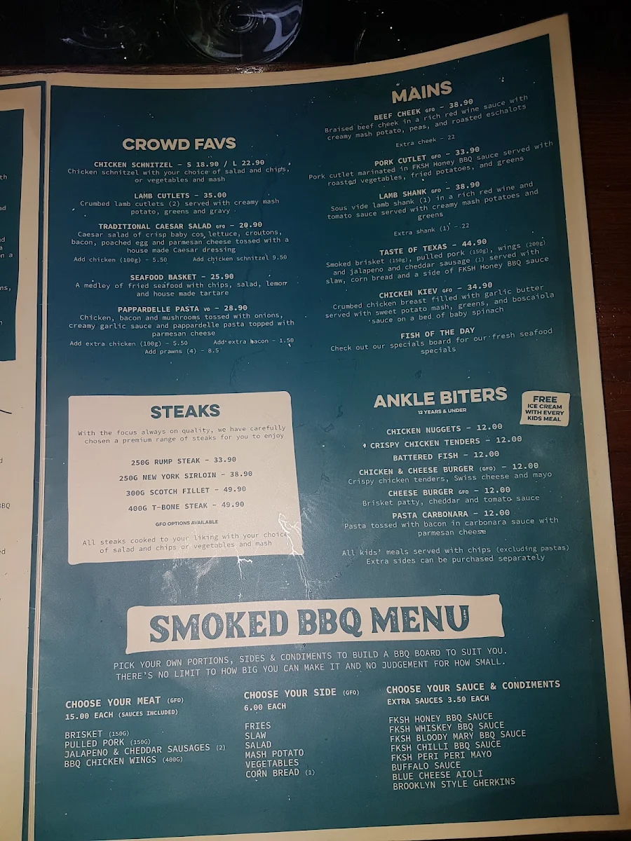 Menu, Royal Federal