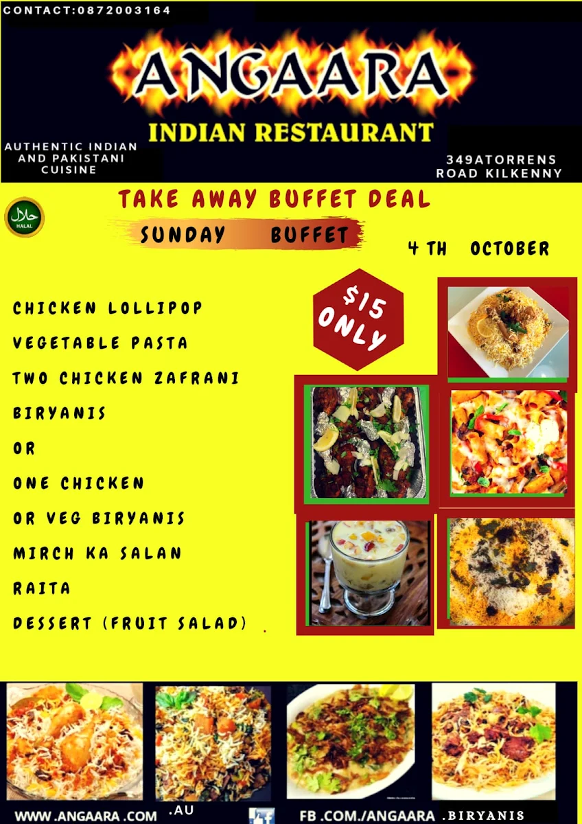 Menu, Dum Biryani at Angaara Indian Restaurant