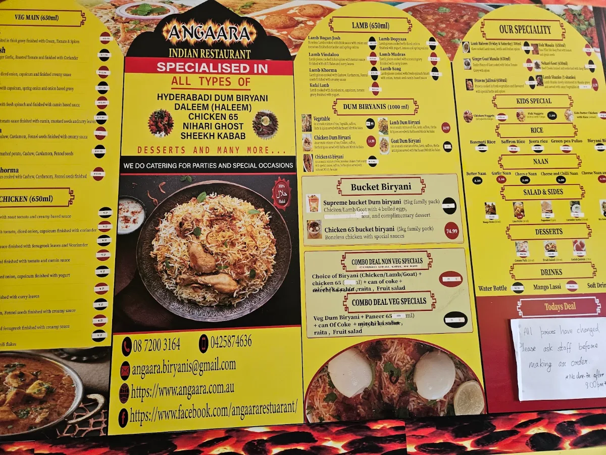 Menu, Dum Biryani at Angaara Indian Restaurant