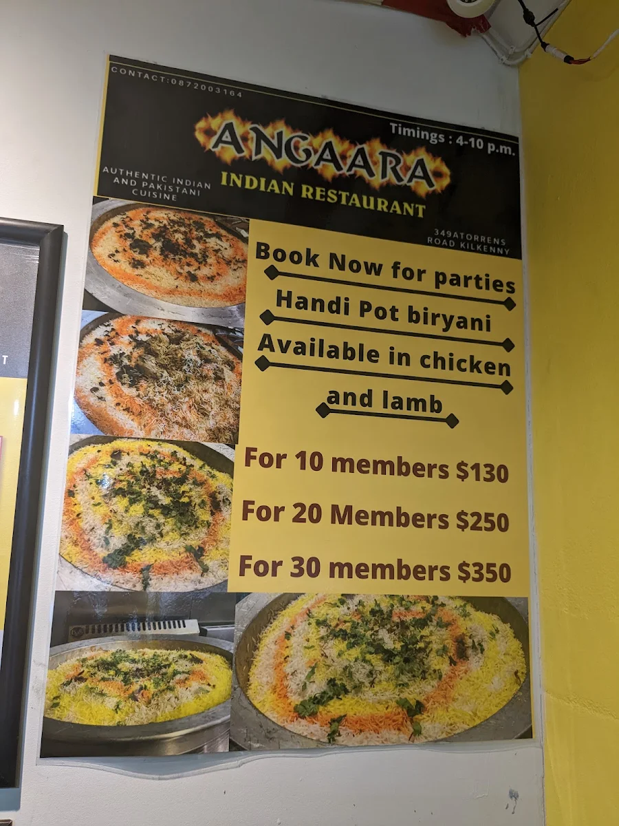 Menu, Dum Biryani at Angaara Indian Restaurant