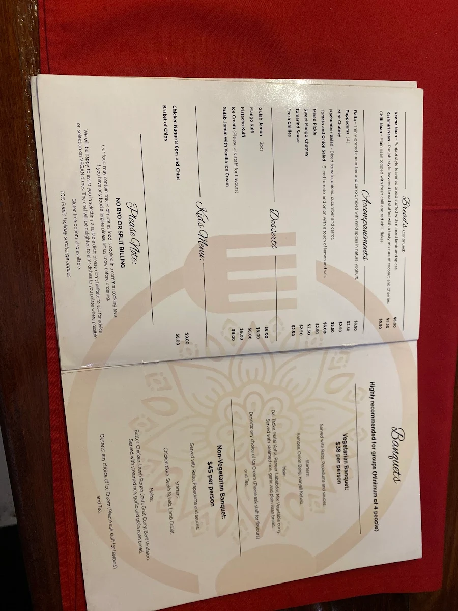Menu, Jo’s Curry House