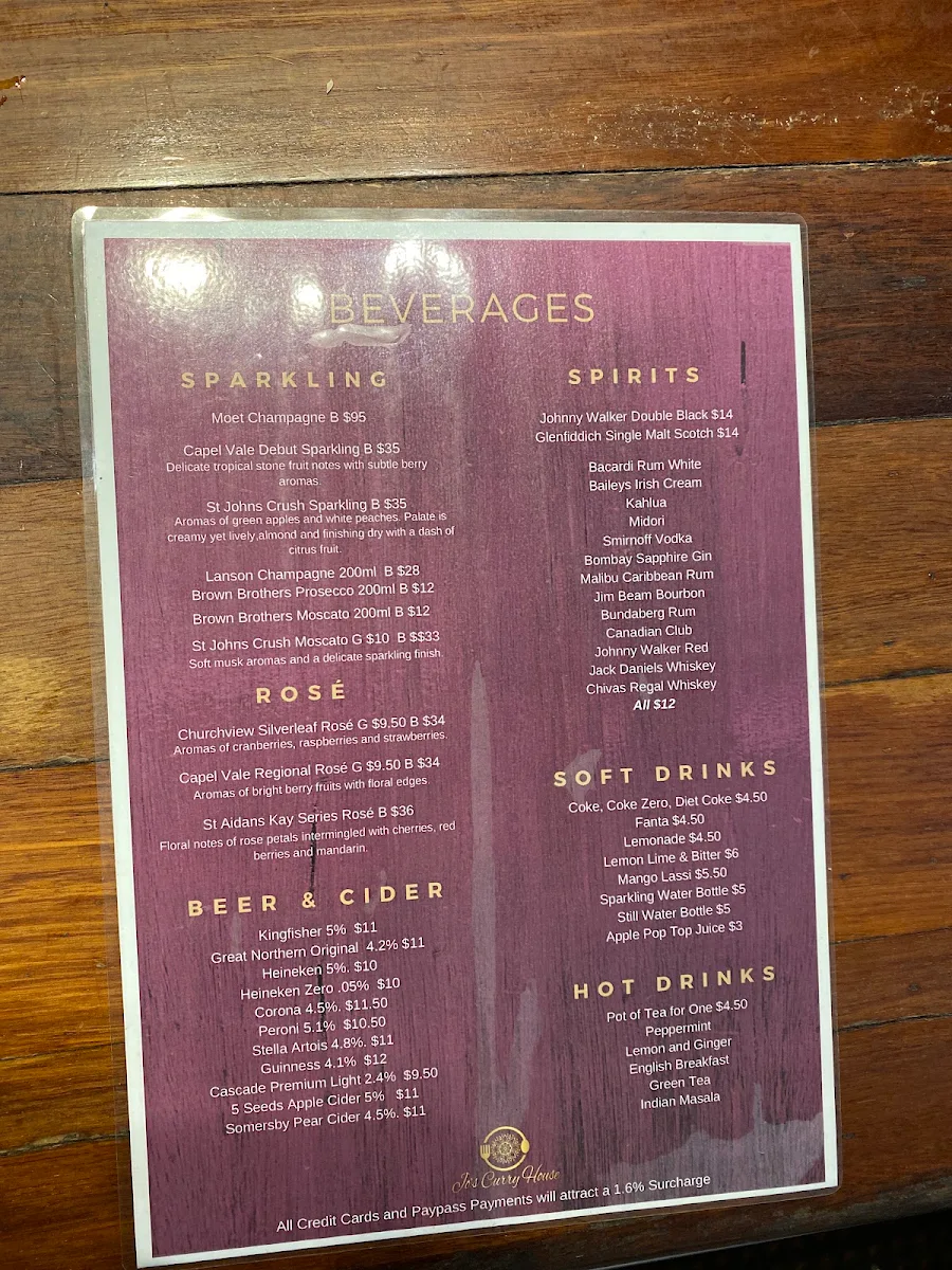 Menu, Jo’s Curry House