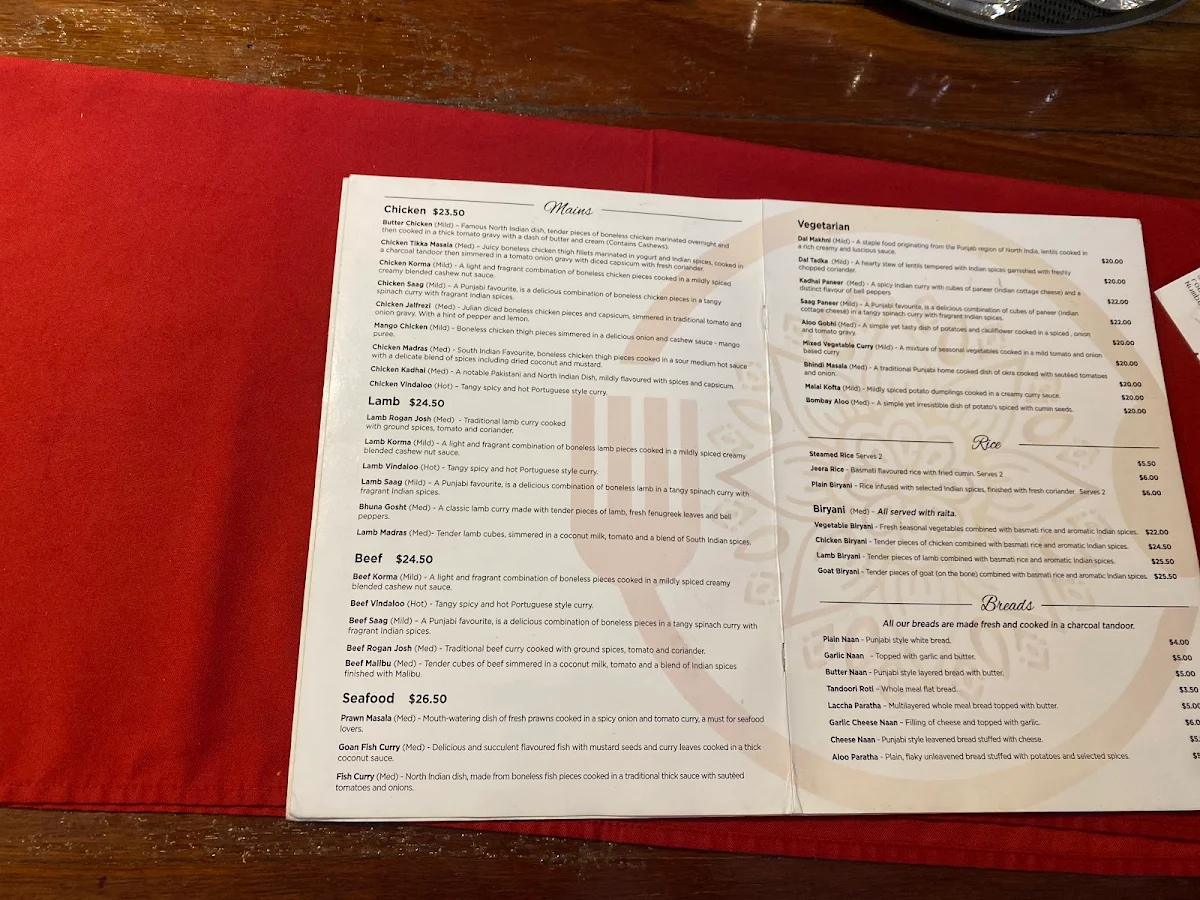 Menu, Jo’s Curry House
