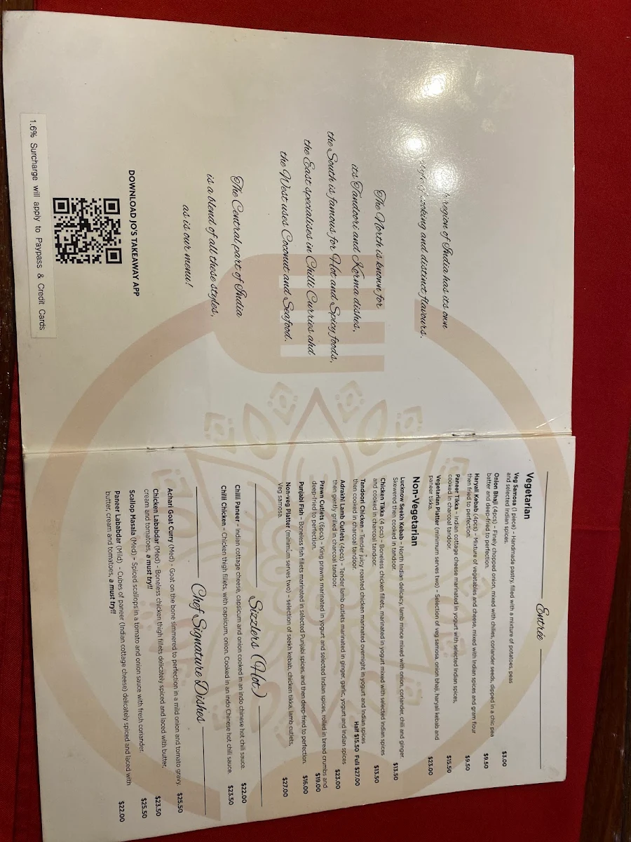 Menu, Jo’s Curry House
