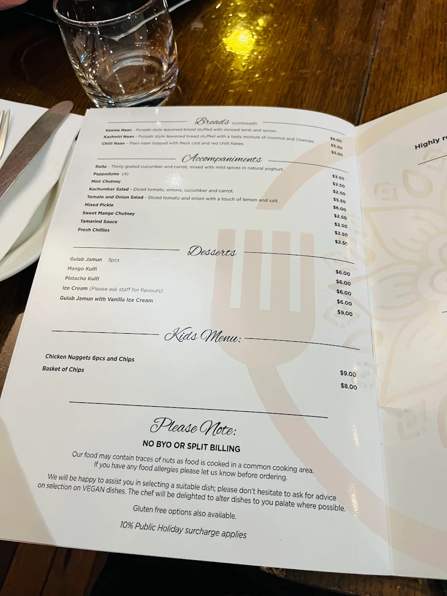 Menu, Jo’s Curry House