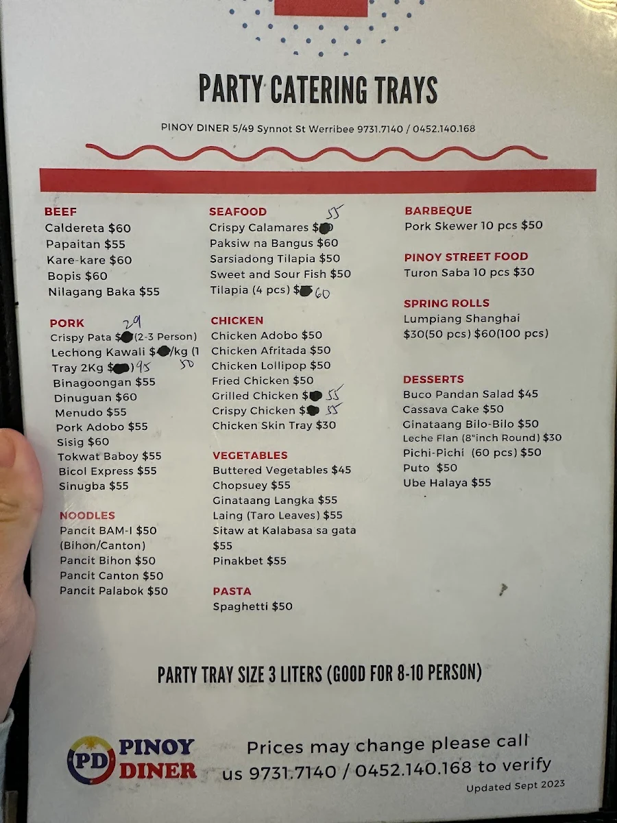 Menu, Pinoy Diner