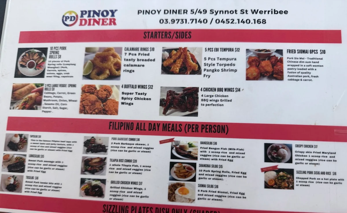 Menu, Pinoy Diner
