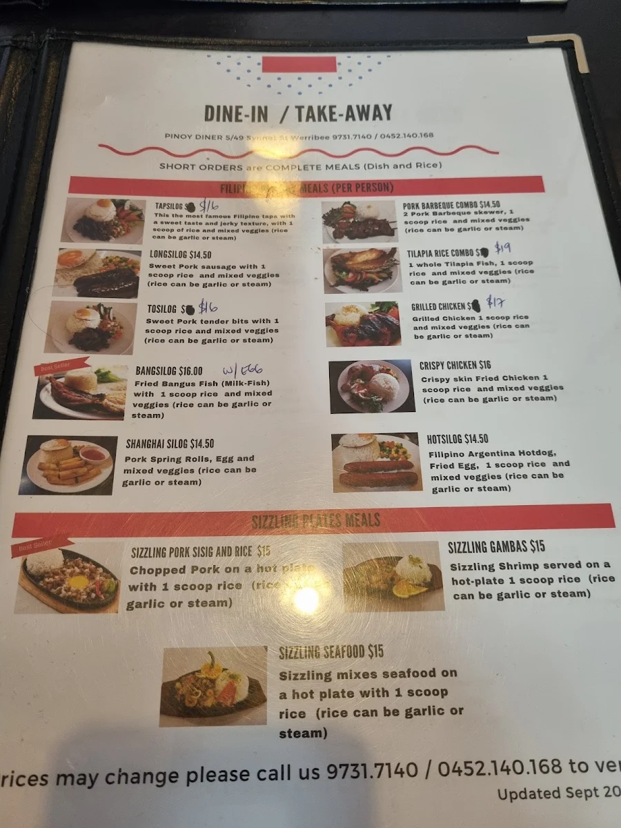 Menu, Pinoy Diner