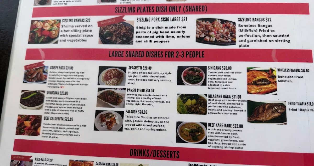 Menu, Pinoy Diner