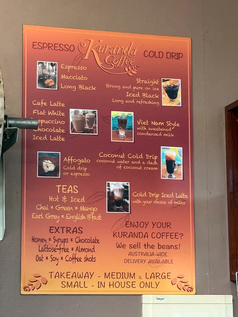 Menu, Kuranda Rainforest Coffee