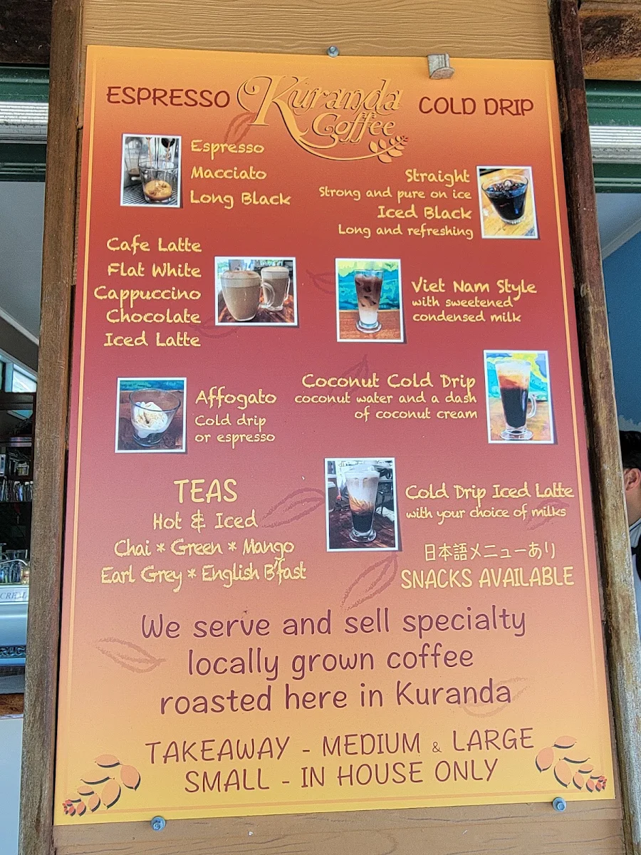 Menu, Kuranda Rainforest Coffee