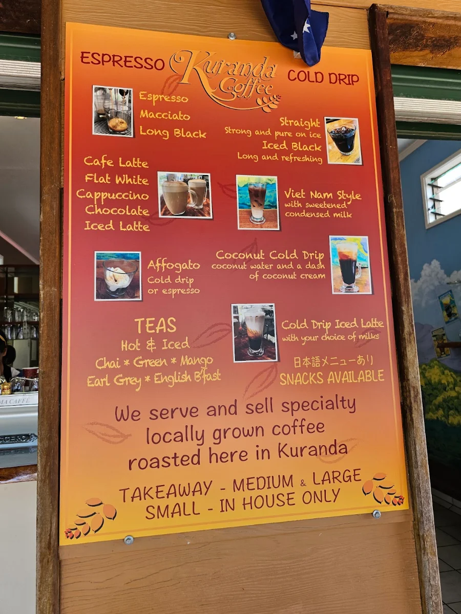 Menu, Kuranda Rainforest Coffee