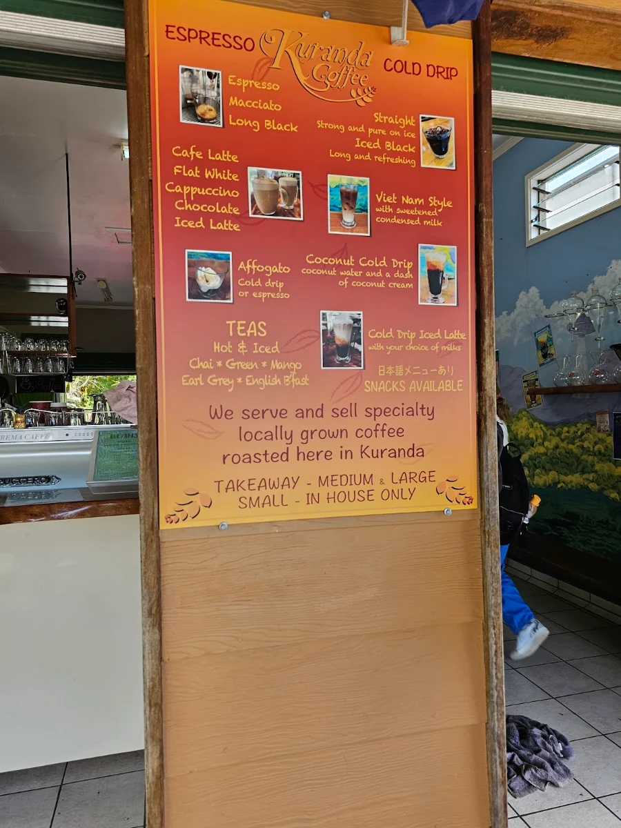 Menu, Kuranda Rainforest Coffee