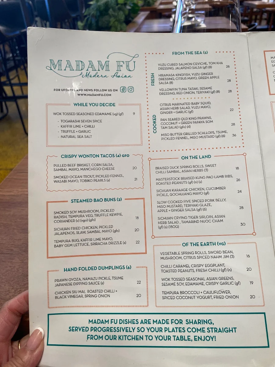 Menu, Madam Fu Modern Asian