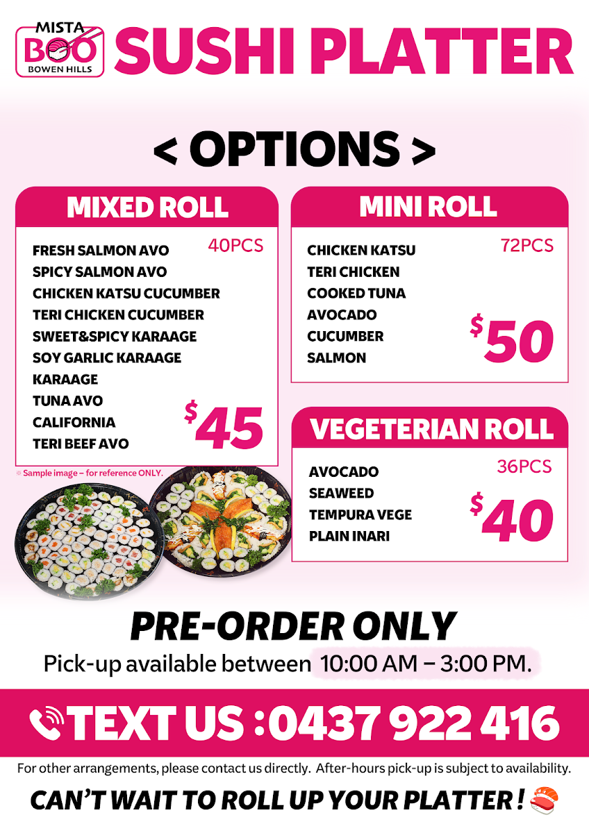 Menu, MistaBoo Sushi AYCE & TA - Bowen Hills