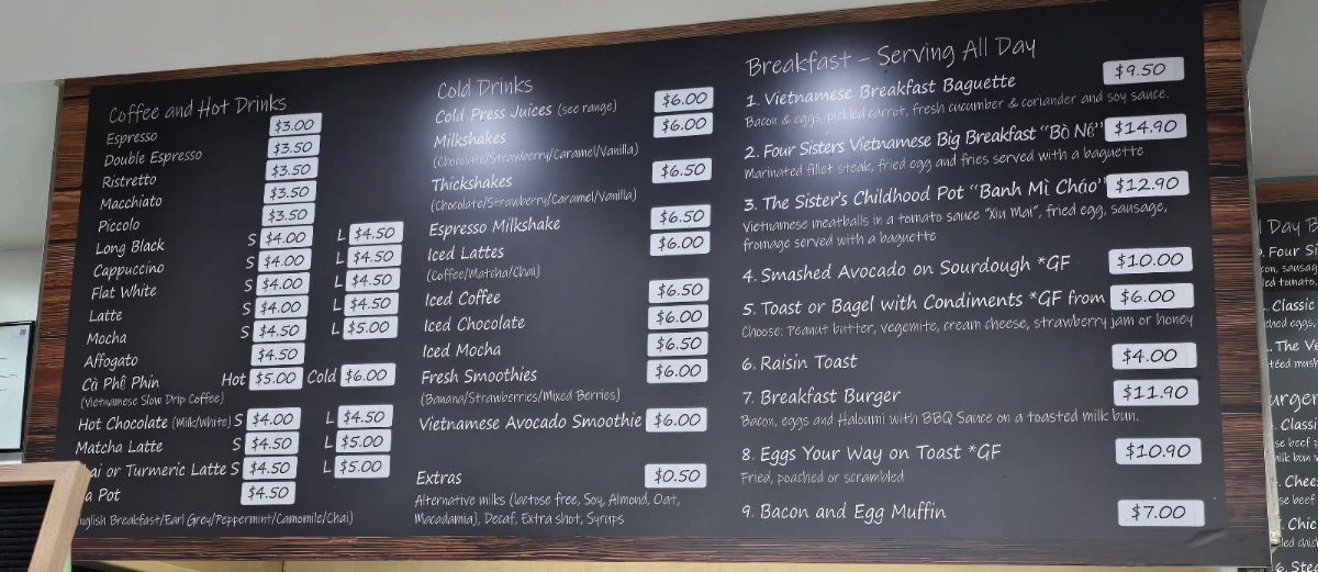Menu, Four Sisters on Lang