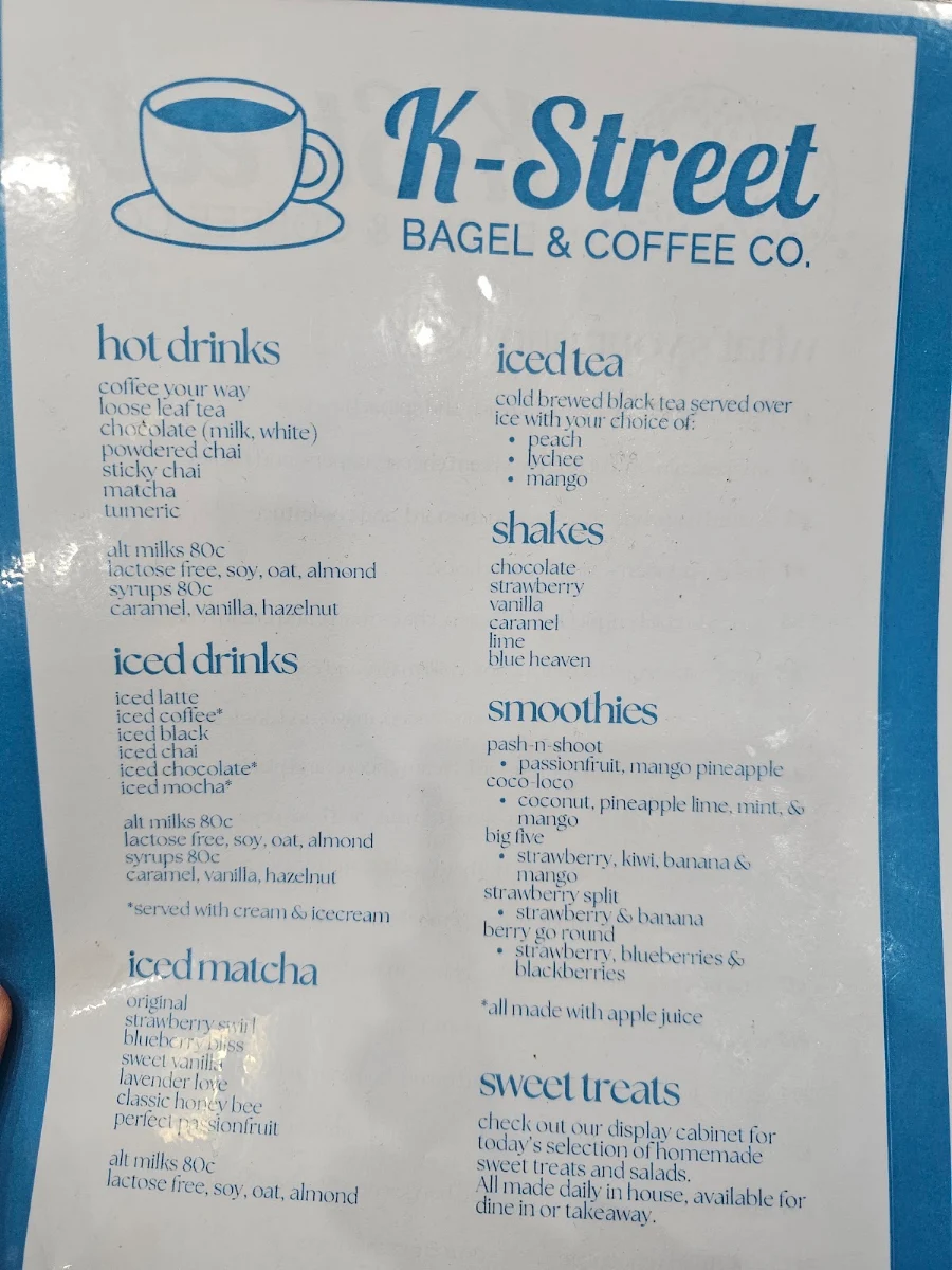 Menu, K-Street Bagel & Coffee Co.