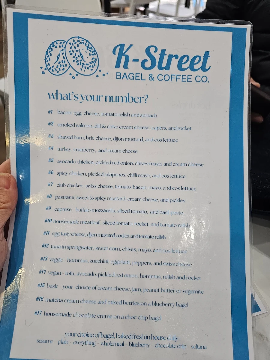 Menu, K-Street Bagel & Coffee Co.