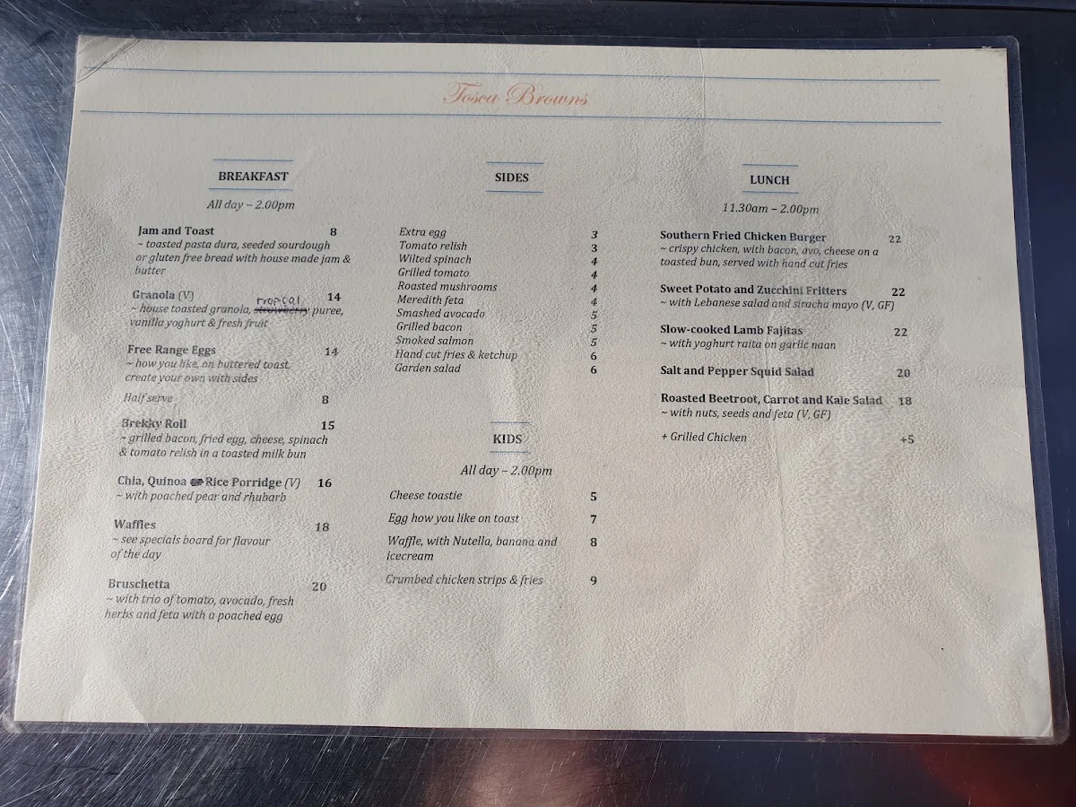 Menu, Tosca Browns