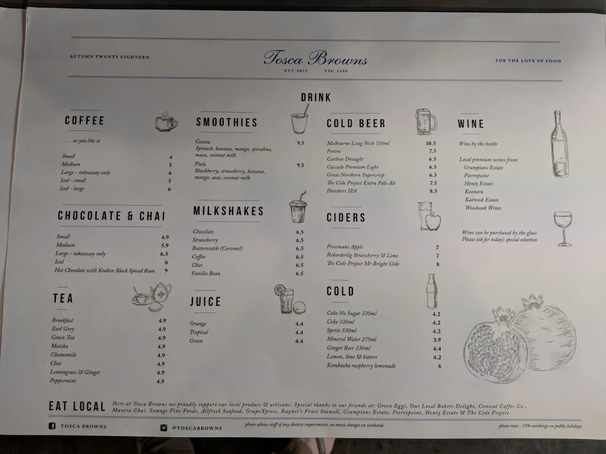 Menu, Tosca Browns