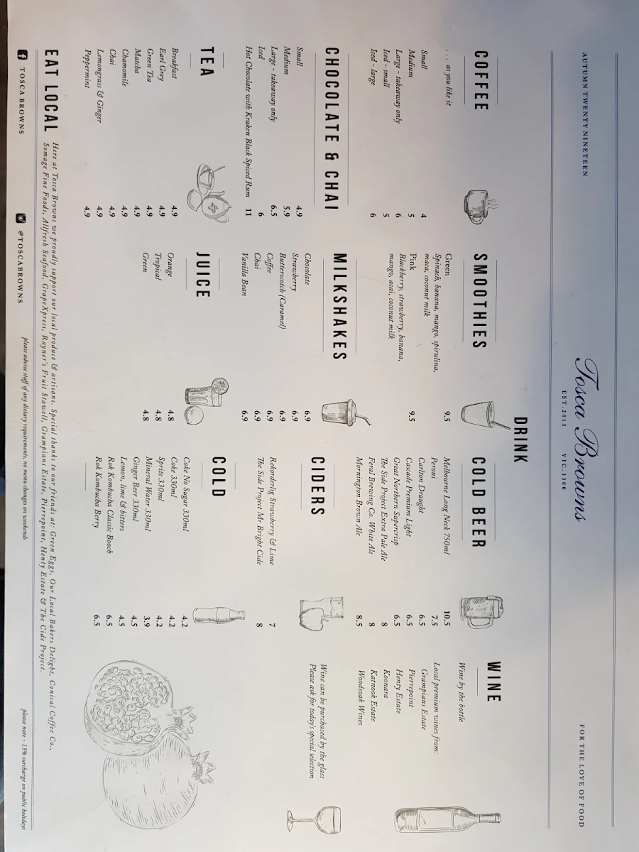 Menu, Tosca Browns