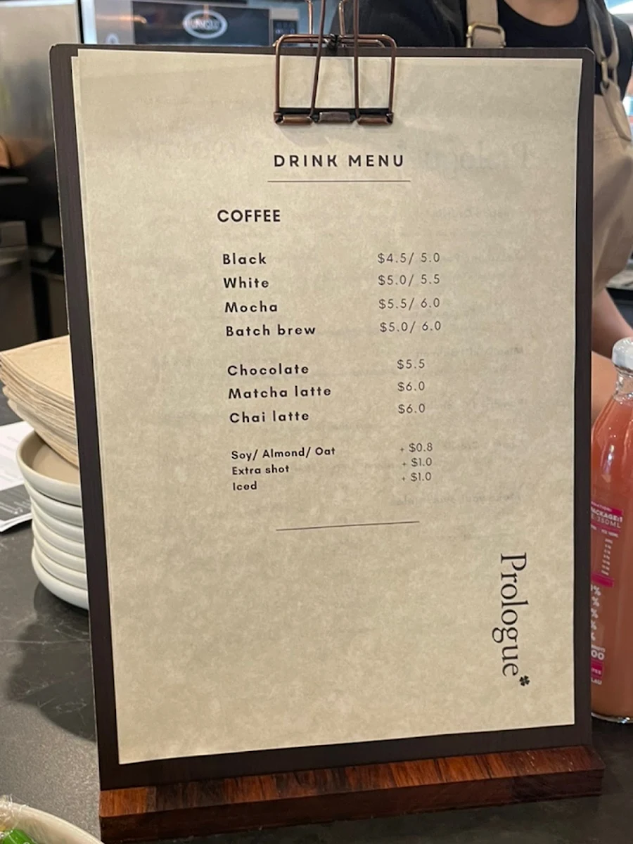 Menu, Prologue Cafe Melbourne
