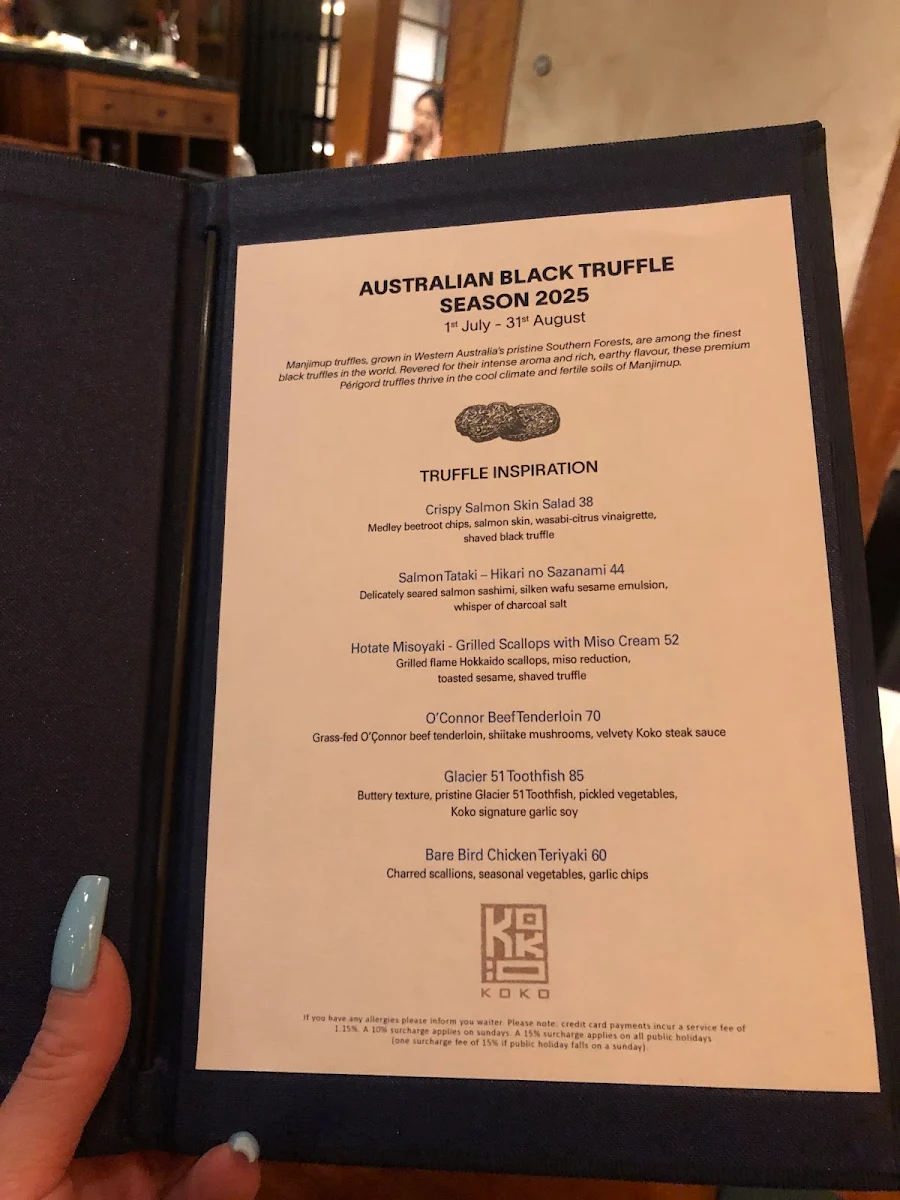 Menu, Koko