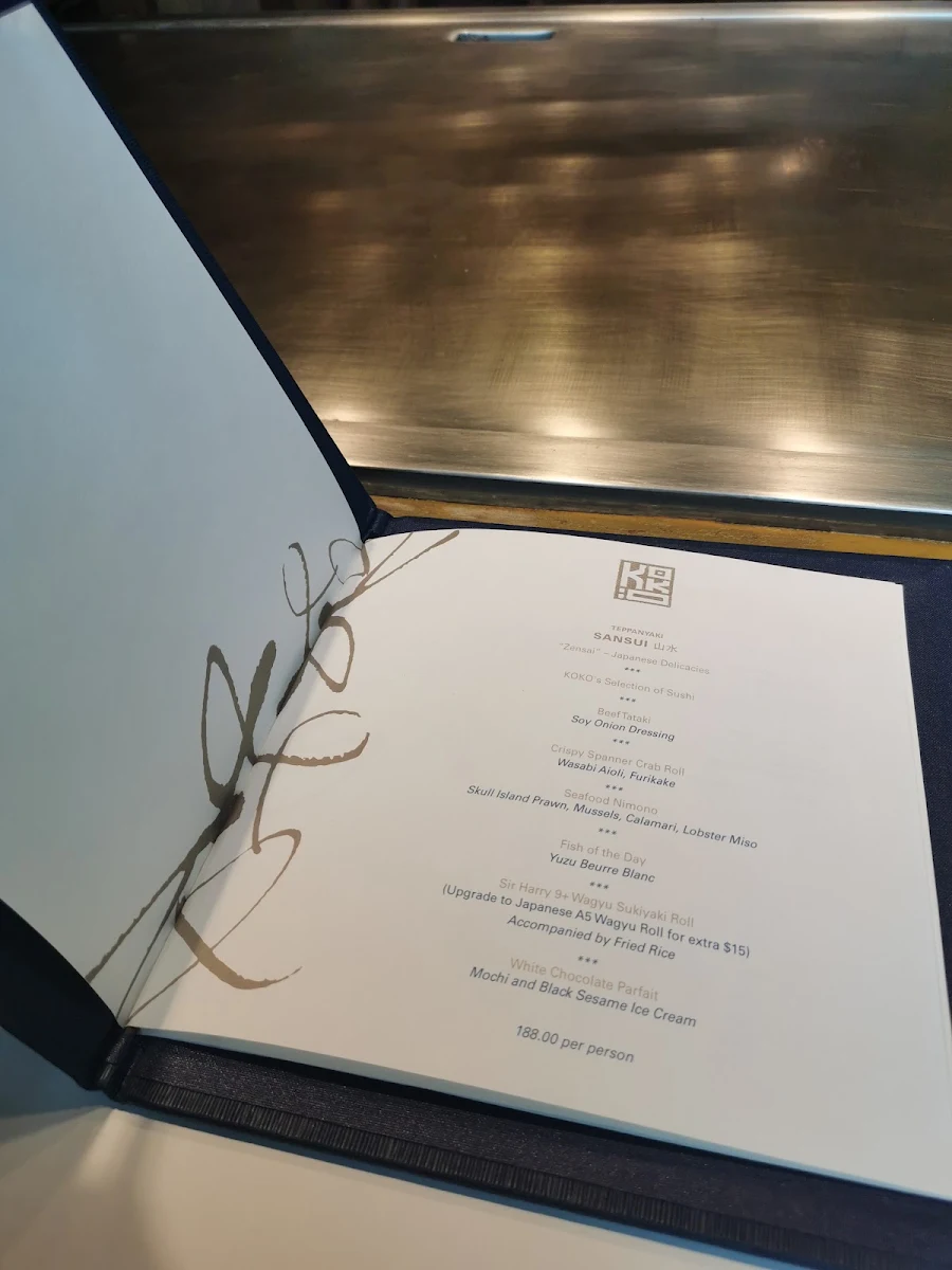 Menu, Koko