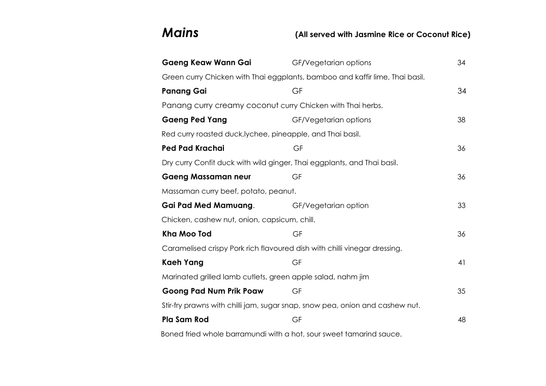 Menu, Iyara By Sakare Thai cuisine