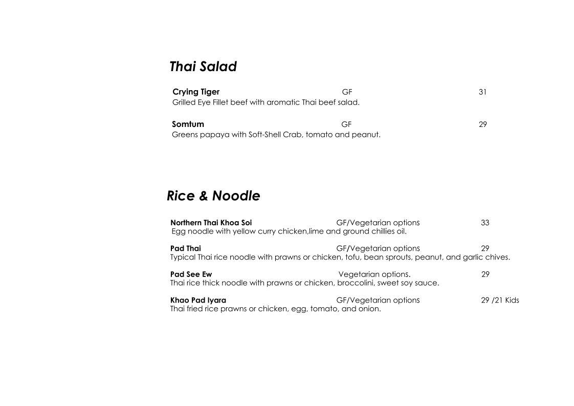 Menu, Iyara By Sakare Thai cuisine