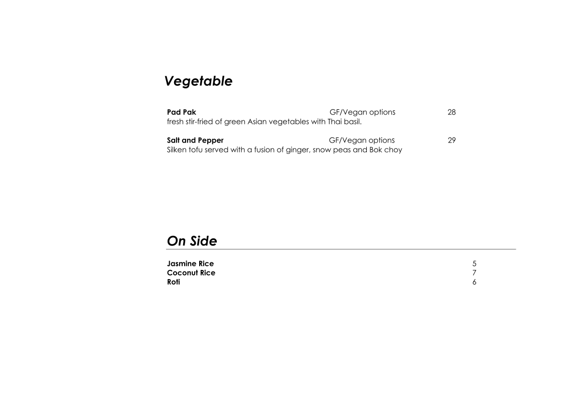Menu, Iyara By Sakare Thai cuisine
