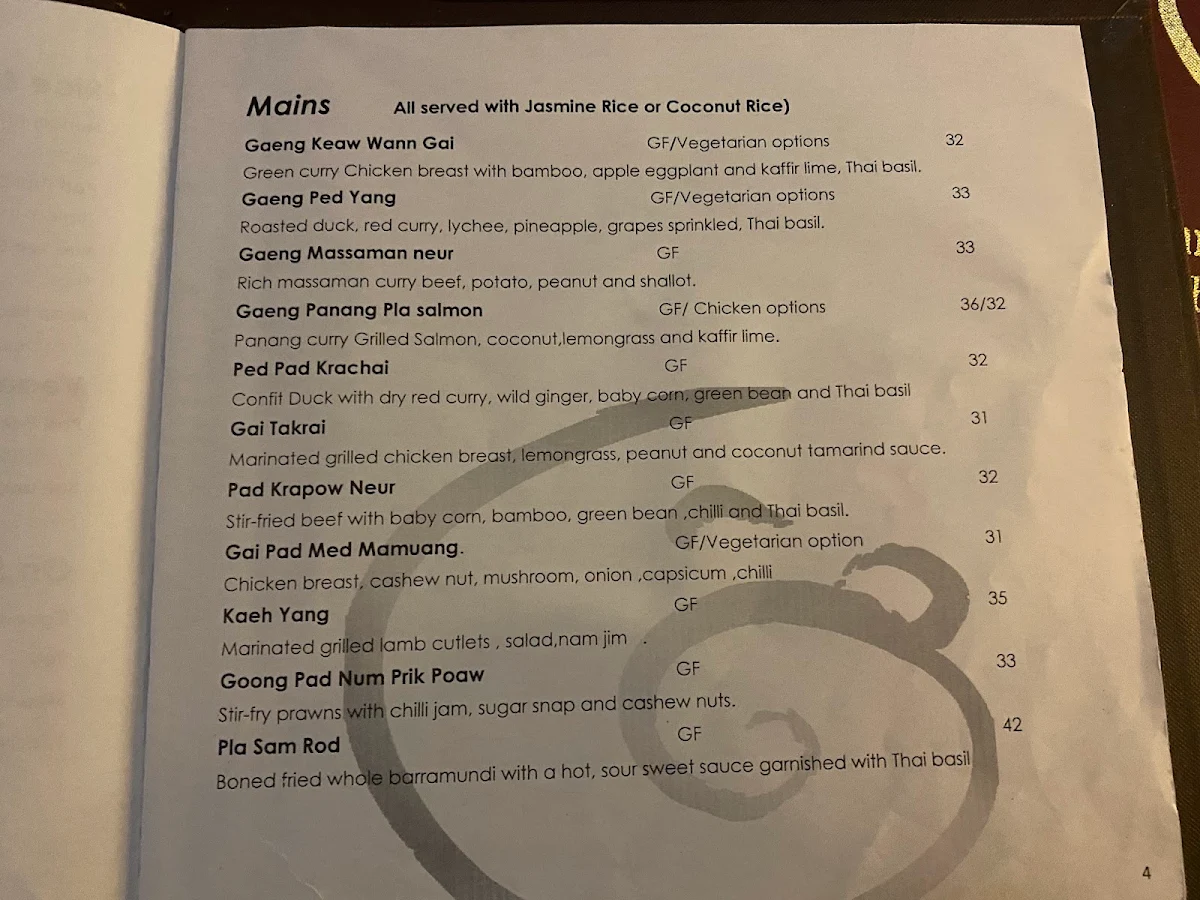 Menu, Iyara By Sakare Thai cuisine